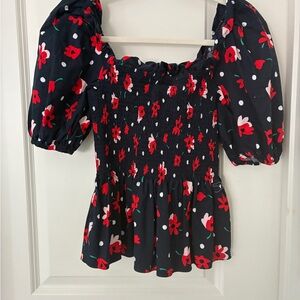 Kate Spade Navy and Red Floral Blouse
